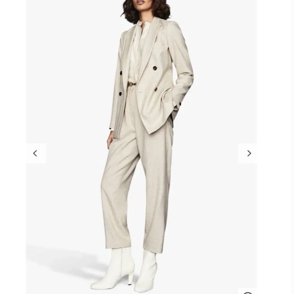Reiss Lauren Wool Linen Blend Jogger Trouser in Oatmeal Beige Size 10 - Picture 1 of 13